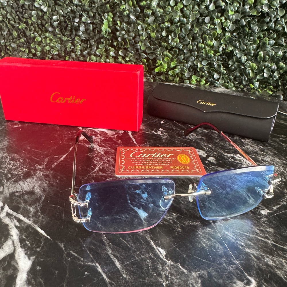 Cartier Blue and Red Rimless Sunglasses